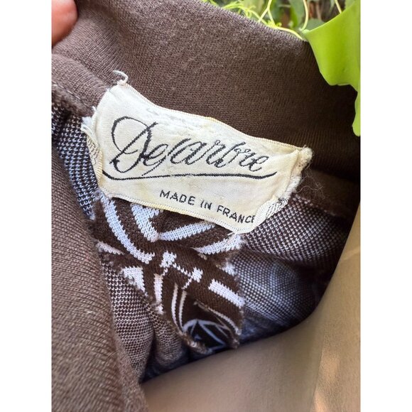 60s 70s Francoise Desarbre Wool Blend Knit Dress Brown Ivory Geometric France - Picture 12 of 16